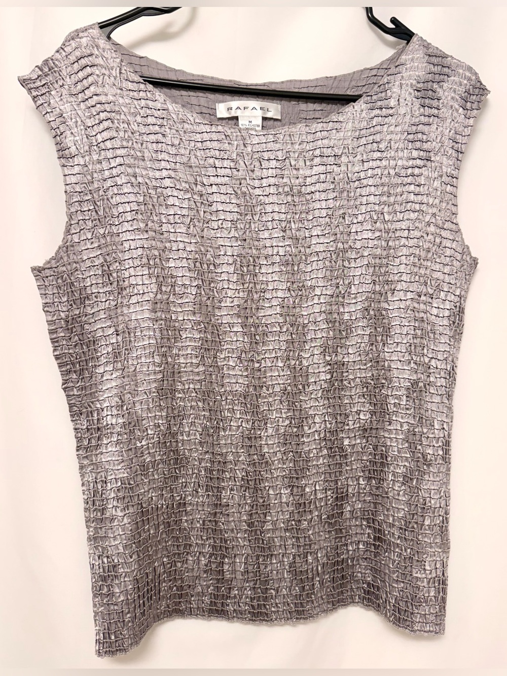 Rafael Vintage Silver Gray Textured Crinkle Sleeveless Blouse Size Medium